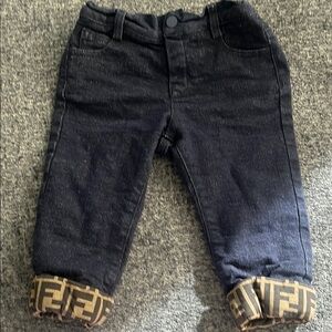 Fendi Kids Black Jeans with Tan Logo Cuffs